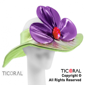 SOMBRERO CAPELINA CON FLOR METAL VERDE MANZANA x 1